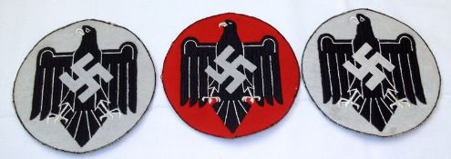 Three Third Reich period Cloth Badges, 6” diameter (3)