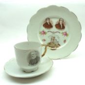 A Primitive Methodist Centenary Plate 1807-1907; together with an early 20th Century Moustache Cup