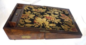 A Victorian Rosewood Writing Box, gilt metal nameplate and escutcheon, fitted interior A/F, 12 ½”