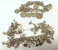 A Mixed Lot: hallmarked Silver Charm Bracelet set with many charms and one other unmarked Charm