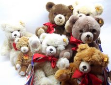 A box of seven assorted Steiff Traditional type Teddy Bears in varying sizes and colourways