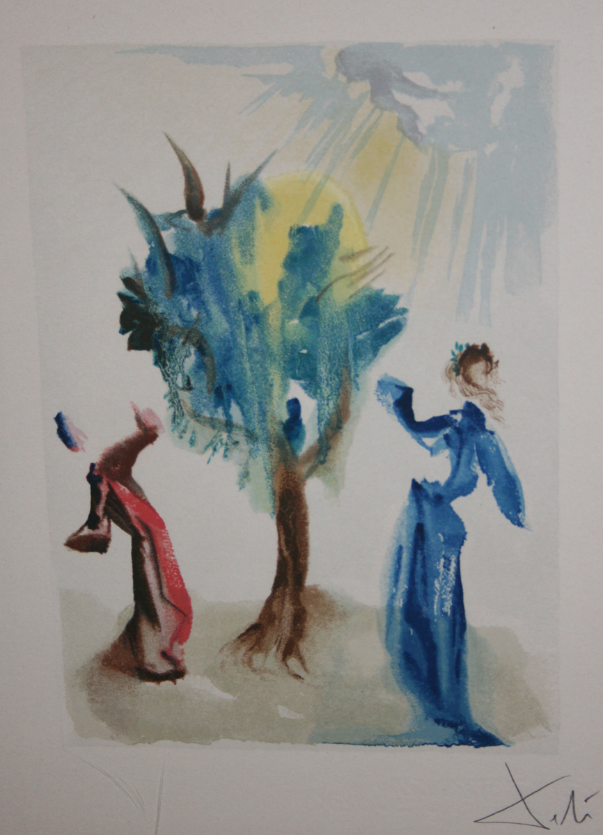 SALVADOR DALI, SIGNED IN PENCIL TO MARGIN, COLOURED LITHOGRAPH, “Purgatory, Canto 24: The Tree of