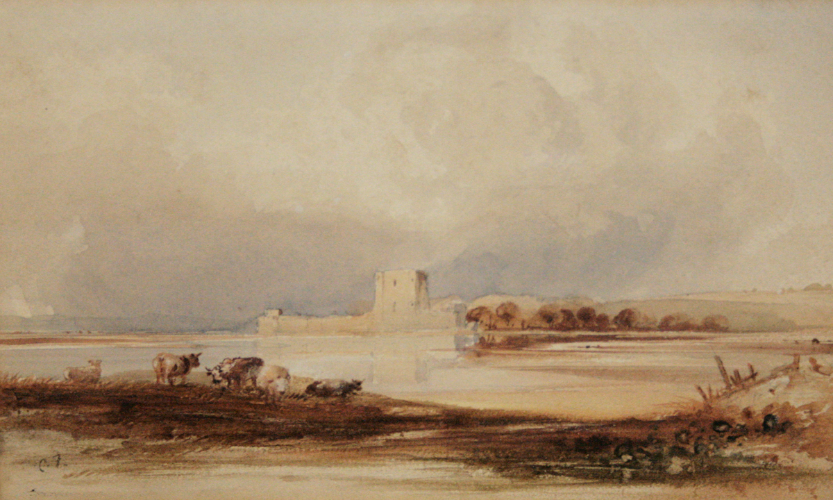 ANTHONY VANDYKE COPLEY FIELDING, INITIALLED, WATERCOLOUR, “Porchester Castle, Portsmouth Harbour”,