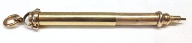 An early 20th Century yellow metal cased Propelling Pencil with bloodstone end, stamped “Leuchars,