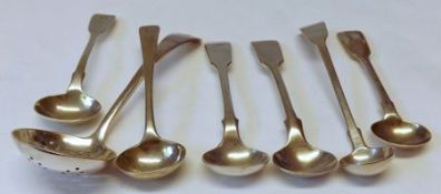 A packet of four Georgian/Victorian Condiment Spoons, three in Fiddle pattern and one in Old English