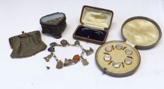 A Mixed Lot including a Cased Set of six Mother-of-Pearl centred Buttons; Cased white metal and