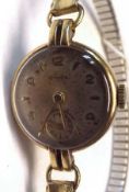 A mid-20th Century Ladies 9ct Gold Cased Wristwatch, Cyma, jewelled movement, Arabic numbers and