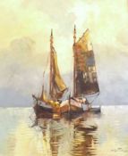 A 20th Century Oil on Canvas Study of two fishing boats, 24” wide