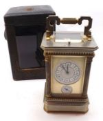An early 20th Century gilt and silvered French Carriage Alarm Clock with push repeat, 1086, the