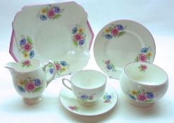 A Shelley part Tea Service, decorated with floral sprays, Design No 8251, comprising six Cups, eight