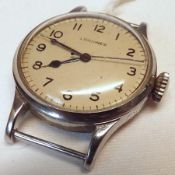 A mid-20th Century Nickel Plated Centre Seconds Military Issue Wristwatch, Longines, jewelled