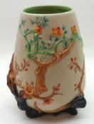 A Clarice Cliff Newport Pottery Tapering Vase, decorated in apple blossom design in browns,