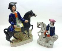 Two 19th Century Staffordshire Figures on horseback, Dick Turpin and Tom King, largest piece 12”