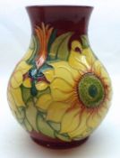 A Moorcroft Large Baluster Vase, decorated with a Sunflower design, probably by Janet Kirkland,