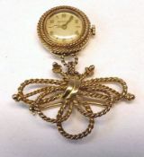 A Ladies mid-20th Century yellow metal Jaeger Le-Coultre Fob Watch, gold Arabic numbers and batons