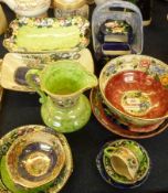 A large mixed lot of Maling Lustre China Wares, comprising two Pedestal Bowls; a Basket-shaped