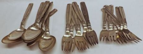 A set of mid-20th Century Danish Flatwares in modernist style, comprising eight Dessert Spoons,