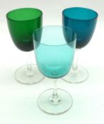 A group of ten Victorian Clear Stemmed Small Wine or Sherry Glasses, with green/turquoise bowls