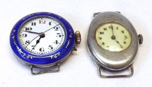 A Ladies early 20th Century Silver Cased Wristwatch, un-named jewelled movement to a masked cream