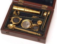 A Cary (London) Brass Botanical Microscope in original fitted mahogany case, circa early 19th