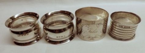 A Mixed Lot of Napkin Rings, including large circular pair with flared sides, Birmingham 1918; an