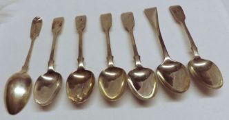 A set of six Victorian Teaspoons, Fiddle pattern, London 1868, Makers HL&HL and a further Georgian