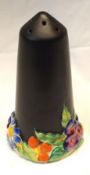 A Clarice Cliff Large Conical Sifter, with black body and the base relief moulded and decorated in