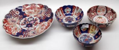 A small collection of Japanese Imari Wares, comprises three Bowls in various sizes and a circular