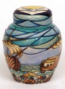 A Moorcroft Covered Jar, decorated with the “Winds of Change” pattern, circa late 20th Century, 6 ¼”