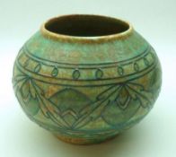 A Crown Ducal Charlotte Rhead small Squat Vase or Jardinière decorated with a geometric and floral