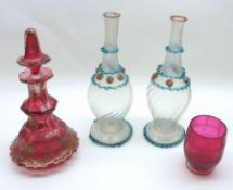 A Mixed Lot comprising: pair of late 19th Century Clear Glass Vases with twisted stems and applied