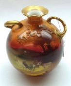 A Royal Doulton Double-Handled Squat Vase, decorated with a pastoral sunset scene with goats,