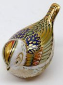 A Royal Crown Derby Paperweight modelled as a small bird, gilt button, 3 ¼” long