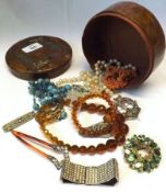 A box of mixed Jewellery items, including Pearl type Necklet; a Coral Necklet, an Amber Glass Bead