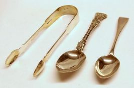 A Mixed Lot: pair of Victorian Sugar Tongs, Fiddle pattern, London 1846; a Double Struck Kings