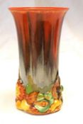 A Clarice Cliff “My Garden” Trumpet Vase, the body with grey and iron red Delicia type streaks,