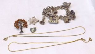 A Mixed Lot including a heavy hallmarked Silver Charm Bracelet (approximately 100gm); a white