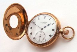 A 2nd quarter of the 20th Century 9ct Gold Cased Half-Hunter Pocket Watch, Swiss made, 17 jewelled