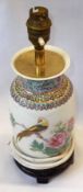 A Small Oriental Table Lamp, decorated in famille rose and verte, yellow etc, with exotic birds