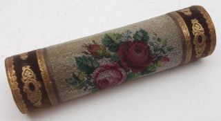 A Victorian Desk Blotter, with floral beadwork cover, 9” long