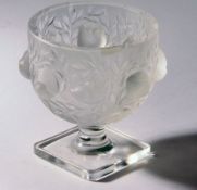 A Lalique Frosted Glass Pedestal Bowl, decorated with continuous raised scene of birds amongst