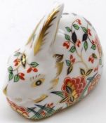 A Royal Crown Derby Paperweight “Meadow Rabbit”, gilt button, 3” long, boxed