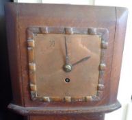 An Oak Cased Grandmother Clock, copper face with incised Roman chapter ring and stamped with