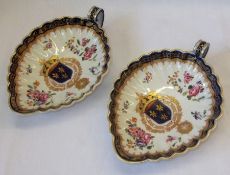 A pair of Samson Shallow Gravy Boats of oval form with crimped rims and scrolled handles, and