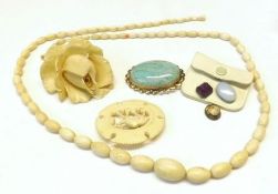 A packet of assorted Jewellery items including early 20th Century Carved Bone Rose Design Brooch;