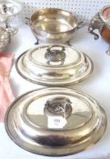 A Mixed Lot comprising: a pair of late Victorian Electroplated Entrée Dishes and Lids, oval shaped