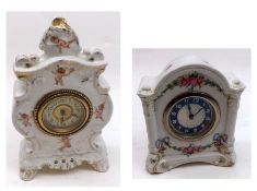 Two late 19th/early 20th Century Garniture Timepieces, one decorated with putti and the other