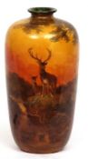 A Large Doulton Burslem Tapering Vase, decorated with a highland landscape with deer, signature