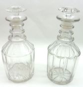 Two 19th Century Clear Glass Decanters with cut glass decoration, both 10” high