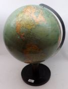 A Geographia Limited Columbus Globe with alloy fittings on a treen stand, 19” high